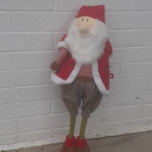 33" FOLK Art Santa Claus Doll red Hat coat pants Cloth & Wood legs Primitive